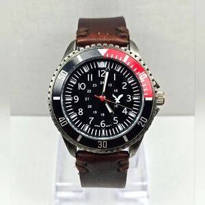 American Eagle Outfitters Men Sport Brown Leather 42mm Quartz Watch 7 1/2"